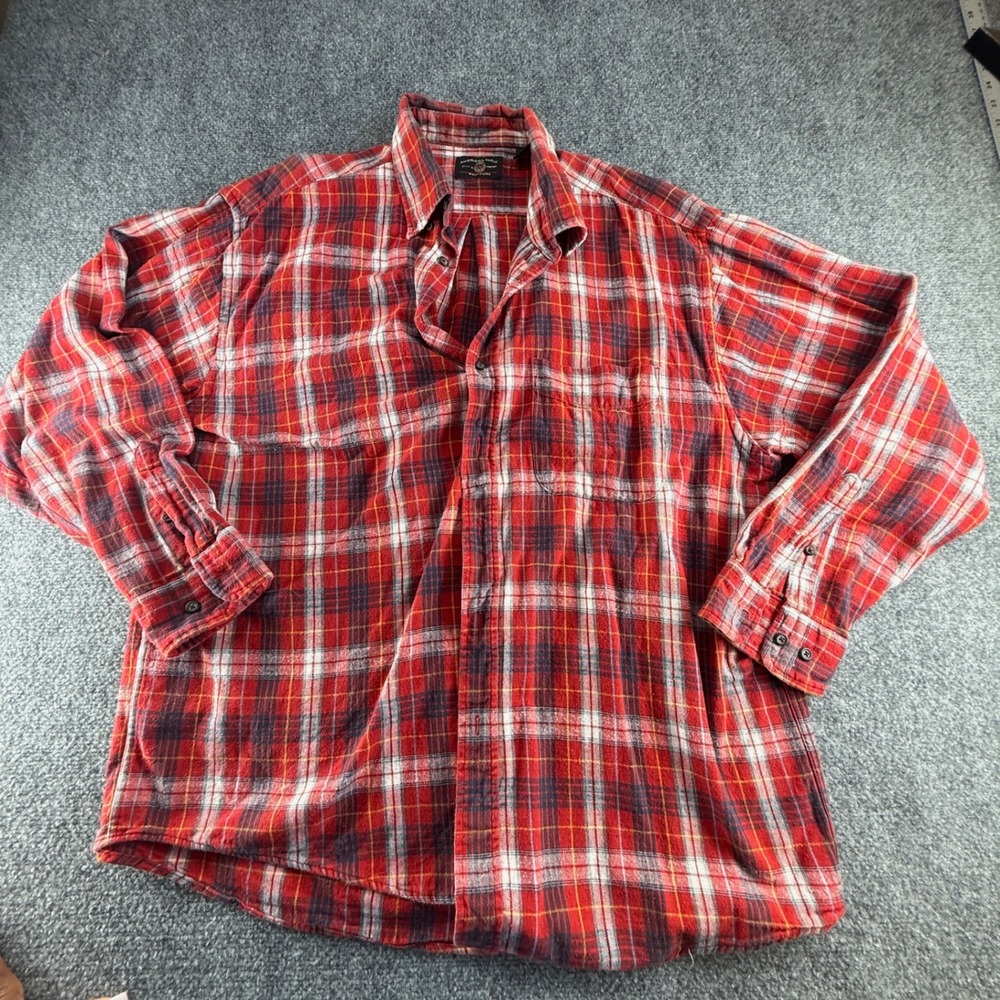 American Eagle Mens XL Red Plaid Flannel Button Down Shirt Long Sleeve Cotton